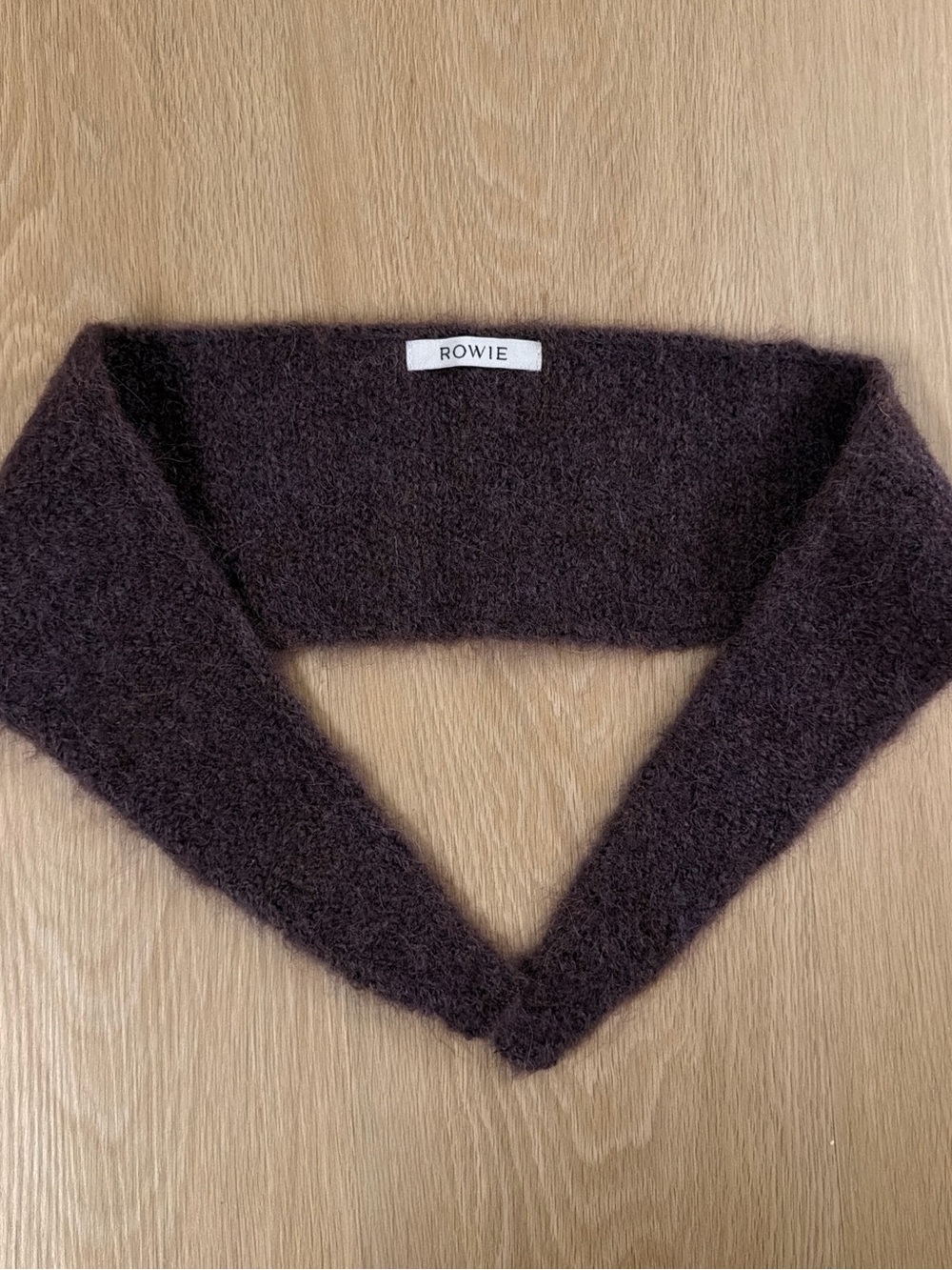 Rowie the Label Off-the-Shoulder Fuzzy Knit Sweater in Deep Brown